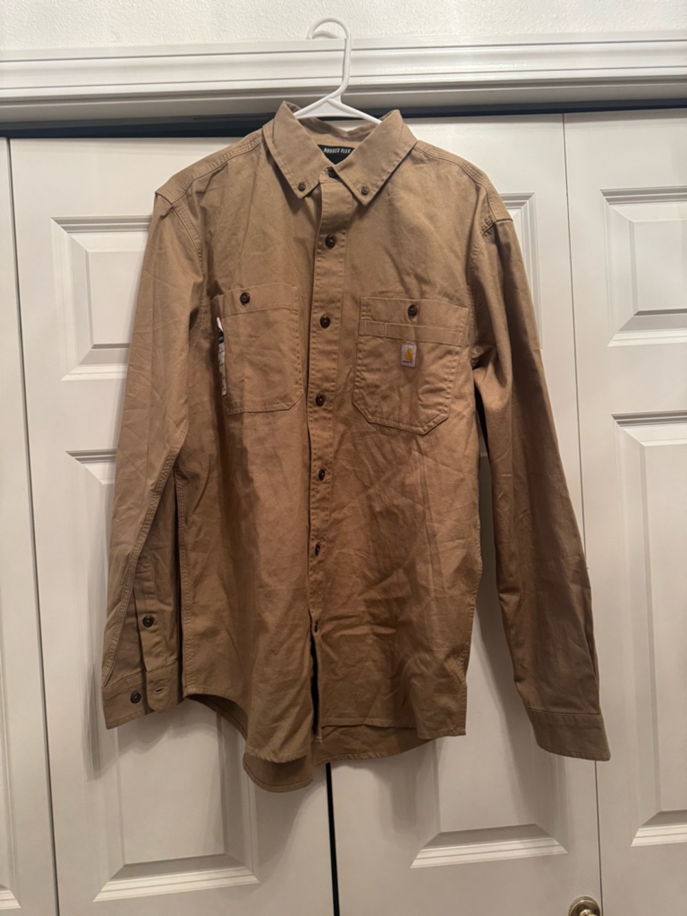 Carhartt Rugged Flex Relaxed Fit Canvas Button Up Shirt Brown Beige Medium NWT